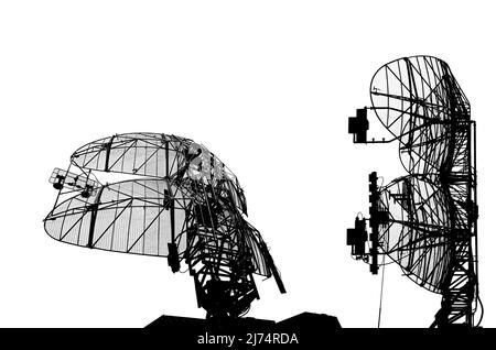 Contour air defense radars of military mobile anti aircraft systems, modern army industry on a white background, Russia Stock Photo