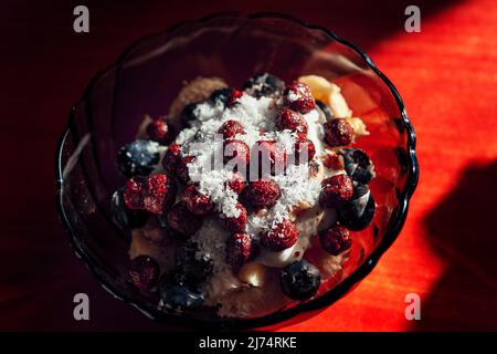 Coffee flakes with coconut . Tasty breakfast in the plate Stock Photo