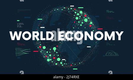 Big Data financial analytics and business Infographics, World Economy Visualization, green circles databases of gross domestic product international g Stock Vector