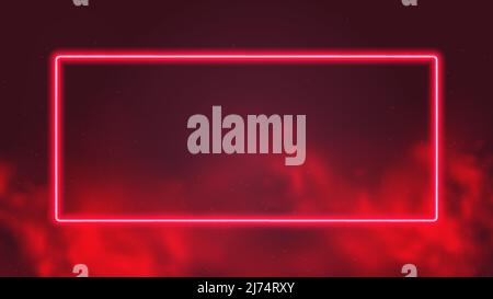 Glowing square frame, red neon rays in smoke, cyber background with copy space, cyberpunk futuristic vector illustration Stock Vector