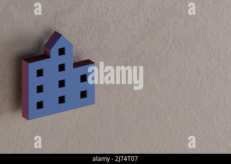 Beautiful abstract illustrations Blue Location City symbol icons on a wall background. 3d rendering illustration. Background pattern for design. Stock Photo