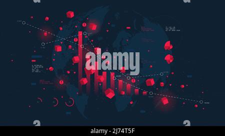 Financial big data analytic and business infographic, analysis and charts investment and trade, columns, crisis of the global economy, vector backgrou Stock Vector