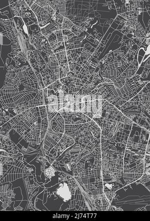 City map Kharkiv, monochrome detailed plan, vector illustration Stock Vector