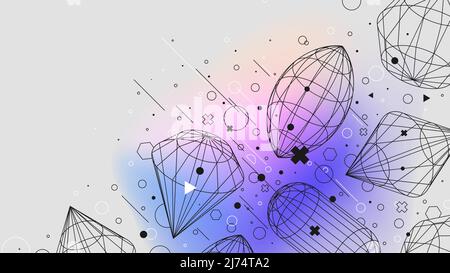Structures of physical figures different shapes, Vector posters with strange wireframes of geometric shapes modern design inspired by brutalism Stock Vector