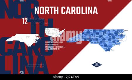 North Carolina Nc Flag In State Shape Map Outline Simplified Icon