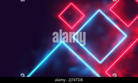 Glowing colored square frames, red and blue neon rays in smoke, cyber background with copy space, cyberpunk futuristic vector illustration Stock Vector