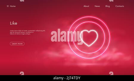 Social media notification love like heart icon, futuristic technology with turquoise neon glow in the smoke, vector business background Stock Vector