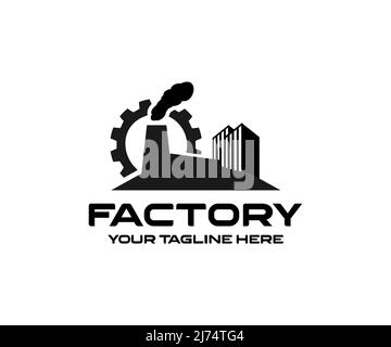 Black factory, Urban factory plant landscape, Urban factory plant landscape logo design. Industry power, chemical manufacturing vector design. Stock Vector