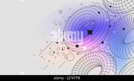 Futuristic connection structure lowpoly figures torus structure, Vector posters with strange wireframes of geometric shapes modern design inspired by Stock Vector