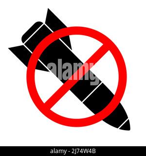 Crossed out missile flat vector icon, isolated on white background. Stock Vector