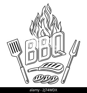 Bbq background with grill objects and icons. Stylized kitchen and restaurant menu items. Stock Vector