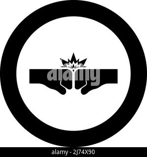 Collision of two fist icon in circle round black color vector illustration image solid outline style simple Stock Vector