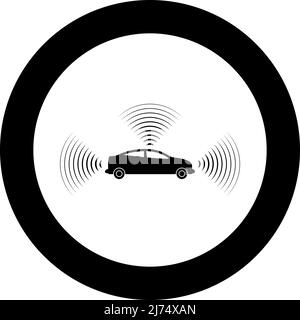 Car radio signals sensor smart technology autopilot all direction icon in circle round black color vector illustration image solid outline style Stock Vector
