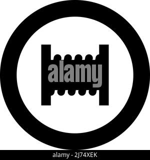 Spool wire cable coil reel cord icon in circle round black color vector illustration image solid outline style simple Stock Vector
