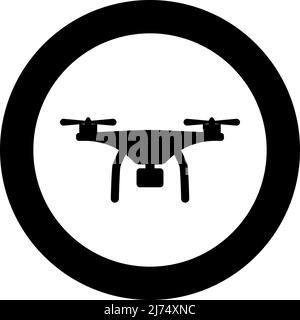 Drone with camera icon in circle round black color vector illustration image solid outline style simple Stock Vector