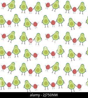 Vector seamless pattern of hand drawn flat avocado family isolated on white background Stock Vector