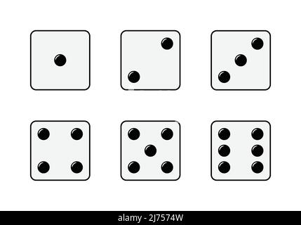 Dice set with six faces with different numbers of dots isolated on white background Stock Vector