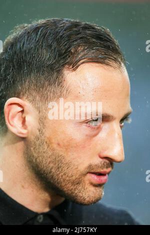 DOMENICO TEDESCO, manager / coach of RS Leipziga German football team currently in the Bundesliga. Tedesco is being interviewed prior to he UEFA semif Stock Photo