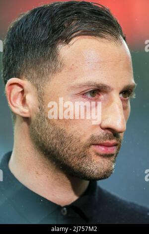 DOMENICO TEDESCO, manager / coach of RS Leipziga German football team currently in the Bundesliga. Tedesco is being interviewed prior to he UEFA semif Stock Photo