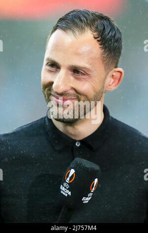 DOMENICO TEDESCO, manager / coach of RS Leipziga German football team currently in the Bundesliga. Tedesco is being interviewed prior to he UEFA semif Stock Photo