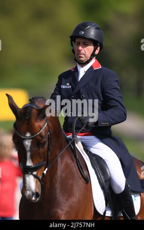 Badminton, UK. 6th May 2022, Badminton Estate, Badminton, England; Mars Equestrian Badminton Horse Trials, day 3;  Michael Winter riding EL MUNDO during the dressage test on day three of the 2022 Badminton Horse Trials Credit: Action Plus Sports Images/Alamy Live News Stock Photo