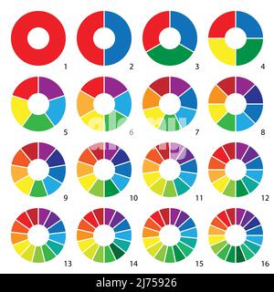 Set of colorful round graphic pie charts icons. Segment of circle infographic collection Stock Vector