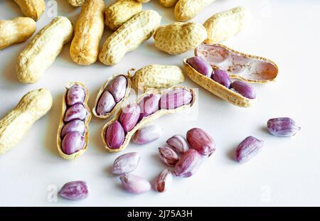 Boiled peanuts on white background Stock Photo
