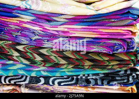 Various fabric patterns and various colors in the souvenir shop Stock Photo