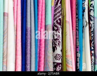 Various fabric patterns and various colors in the souvenir shop Stock Photo