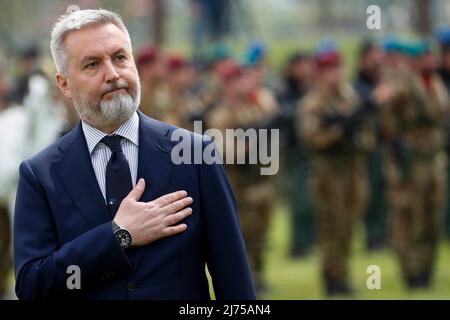 Italy, Rome, May 4, 2022 : Defense Minister Lorenzo Guerini participates in the celebration of the 161st anniversary of the founding of the Italian Ar Stock Photo