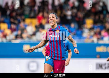 Jenni Hermoso of FC Barcelona celebrates after scoring a goal during the Primera Iberdrola match between FC Barcelona Femeni and Sevilla FC Femenino at Johan Cruyff Stadium. Final score; Barcelona 5:1 Sevilla. Stock Photo