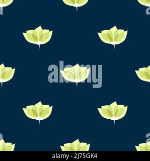 blossom yellow flower isolated on dark blue background is in Seamless pattern - vector illustration Stock Vector