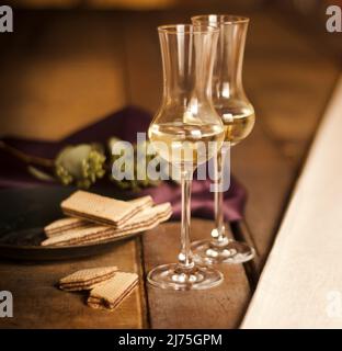 Grappa glasses with grappa brandy Stock Photo