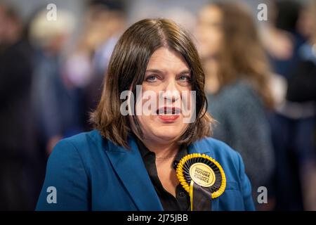 SNP's Susan Aitken at the Glasgow City Council count at the Emirates Arena in Glasgow, in the local government elections. Picture date: Friday May 6, 2022. Stock Photo