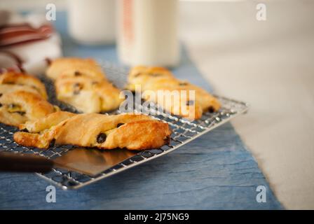 Chocolate Chip Tortillons on a Cooling Rack Stock Photo