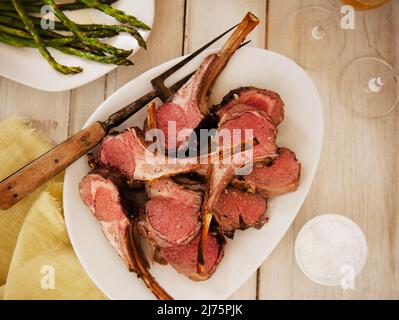 Platter of lamb chops Stock Photo