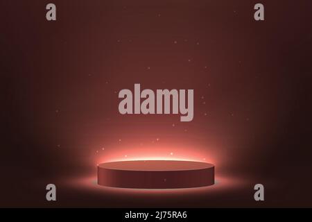 3d realistic podium or pedestal with spotlight on dark background. Product presentation mockup Stock Vector