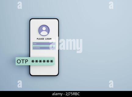 Smartphone with OTP sms alert while login or register for online service to confirm security check 3D rendering Stock Photo