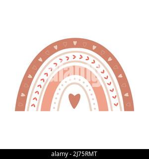 Cute boho rainbow with hearts, twigs and boho elements. Decorative element of neutral, pastel colors for nursery design, baby shower cards and invitat Stock Vector