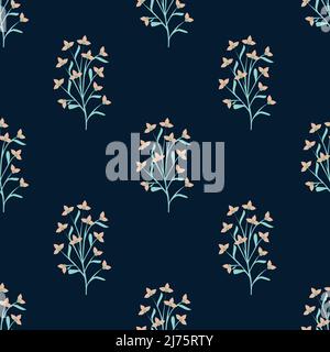 Beautiful orange flowers with stem isolated on dark blue background is in Seamless pattern - vector illustration Stock Vector