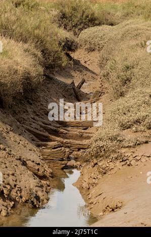 Morston Quay, Norfolk, UK - 18 April 2021: Overlooking mud flats, norfolk Stock Photo