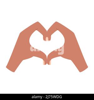 The human hand depicts the shape of a heart with its fingers. A gesture of love, romance. Color vector illustration isolated on white background. Stock Vector