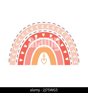 Cute boho rainbow with hearts, twigs and boho elements. Decorative element of neutral, pastel colors for nursery design, baby shower cards and invitat Stock Vector