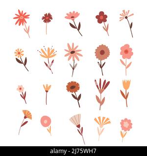 A set of simple colors in boho colors. Botanical design elements. Flat vector illustrations isolated on a white background Stock Vector