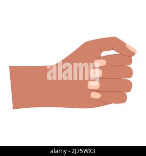 A human hand. A clenched, closed palm. Gesture. Holds something vertical. An empty fist. Color vector illustration isolated on white background. Stock Vector