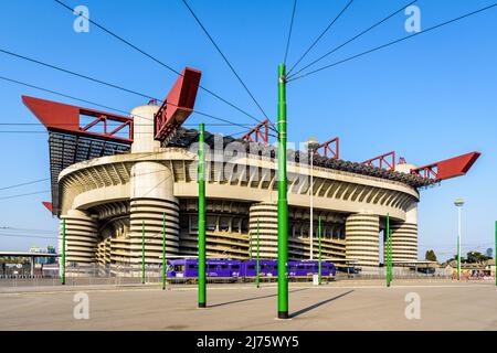 General view of the San Siro football stadium, home stadium of both Inter Milan and AC Milan football clubs in Milan, Italy. Stock Photo