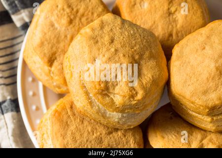 Homemade Southern Buttermilk Biscuits with Butter and Honey Stock Photo