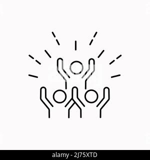 Three happy motivated people line style logo. Group of people. Teamwork achievments theme. Friends together. Stock Vector