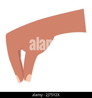 A human hand. Pinch gesture. Holding something hanging. Color vector illustration isolated on white background. Stock Vector