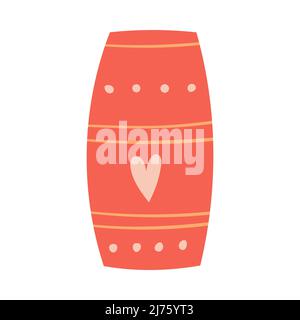 An empty red flower vase with a heart. A simple, cute decorative element. Childish style. Color vector illustration isolated on a white background Stock Vector